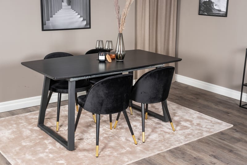 Spisegruppe Venture Home Inca spisegruppe udtrækkelig 160 cm rektangulær med 4 Velvet-stole Sort2 - Møbler - Borde - Spisebordssæt