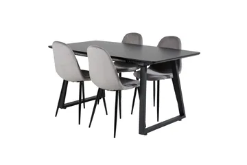 Spisegruppe Venture Home Inca spisegruppe udtrækkelig 160 cm rektangulær med 4 Polar-stole Sort/Lysegrå - Møbler - Borde - Spisebordssæt