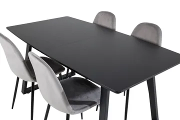 Spisegruppe Venture Home Inca spisegruppe udtrækkelig 160 cm rektangulær med 4 Polar-stole Sort/Lysegrå - Møbler - Borde - Spisebordssæt