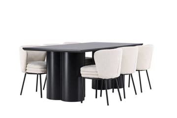 Spisegruppe Venture Home Olivia spisegruppe 210 cm rektangulær med 6 Agnes stole Sort/Hvid/Sort - Møbler - Borde - Spisebordssæt