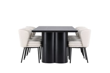 Spisegruppe Venture Home Olivia spisegruppe 210 cm rektangulær med 6 Agnes stole Sort/Hvid/Sort - Møbler - Borde - Spisebordssæt