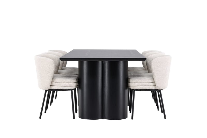 Spisegruppe Venture Home Olivia spisegruppe 210 cm rektangulær med 6 Agnes stole Sort/Hvid/Sort - Møbler - Borde - Spisebordssæt