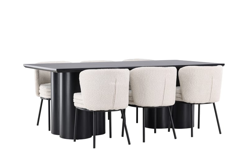 Spisegruppe Venture Home Olivia spisegruppe 210 cm rektangulær med 6 Agnes stole Sort/Hvid/Sort - Møbler - Borde - Spisebordssæt
