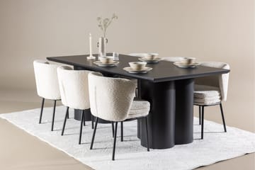 Spisegruppe Venture Home Olivia spisegruppe 210 cm rektangulær med 6 Agnes stole Sort/Hvid/Sort - Møbler - Borde - Spisebordssæt
