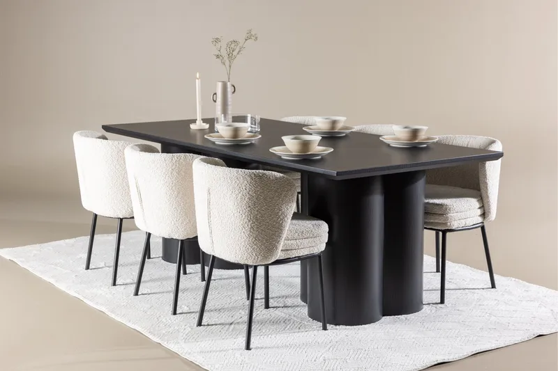Spisegruppe Venture Home Olivia spisegruppe 210 cm rektangulær med 6 Agnes stole Sort/Hvid/Sort - Møbler - Borde - Spisebordssæt