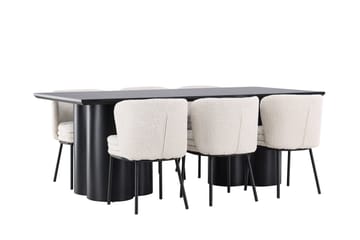 Spisegruppe Venture Home Olivia spisegruppe 210 cm rektangulær med 6 Agnes stole Sort/Hvid/Sort - Møbler - Borde - Spisebordssæt