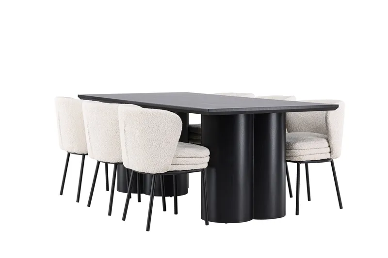 Spisegruppe Venture Home Olivia spisegruppe 210 cm rektangulær med 6 Agnes stole Sort/Hvid/Sort