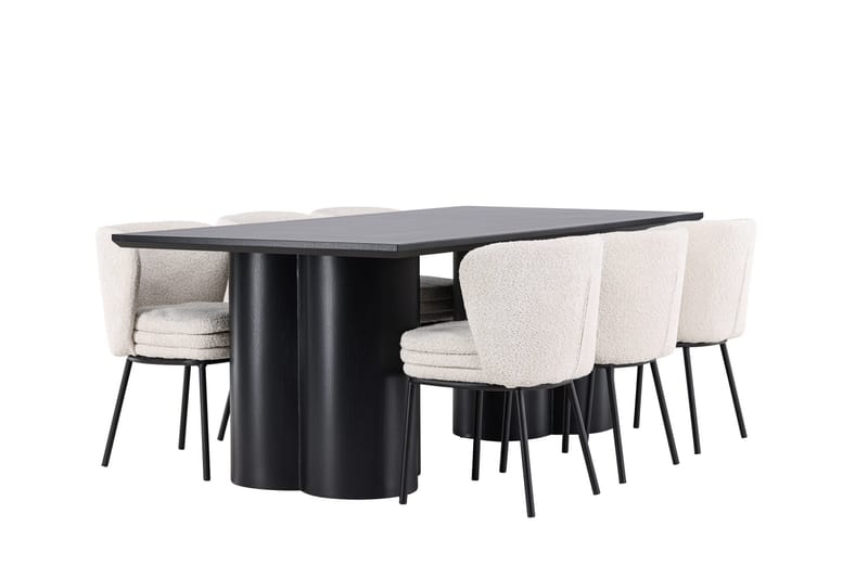 Spisegruppe Venture Home Olivia spisegruppe 210 cm rektangulær med 6 Agnes stole Sort/Hvid/Sort - Møbler - Borde - Spisebordssæt