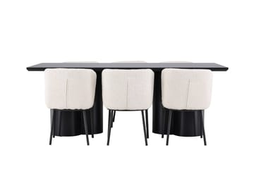 Spisegruppe Venture Home Olivia spisegruppe 210 cm rektangulær med 6 Agnes stole Sort/Hvid/Sort - Møbler - Borde - Spisebordssæt