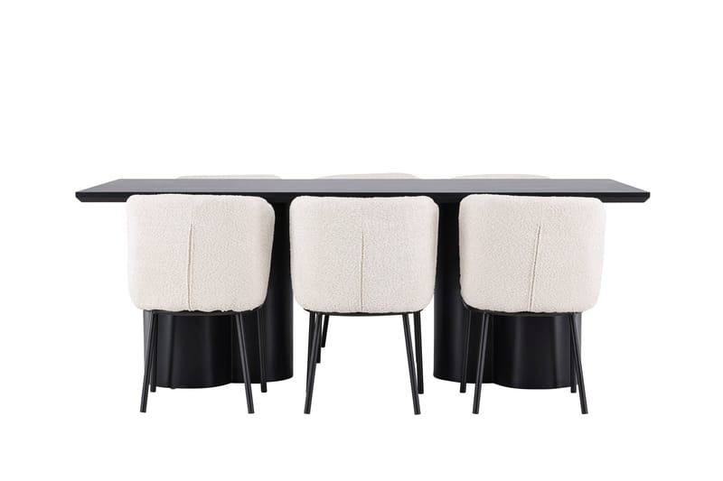 Spisegruppe Venture Home Olivia spisegruppe 210 cm rektangulær med 6 Agnes stole Sort/Hvid/Sort - Møbler - Borde - Spisebordssæt