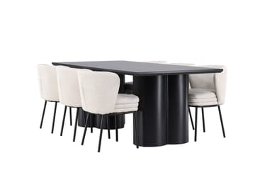 Spisegruppe Venture Home Olivia spisegruppe 210 cm rektangulær med 6 Agnes stole Sort/Hvid/Sort - Møbler - Borde - Spisebordssæt