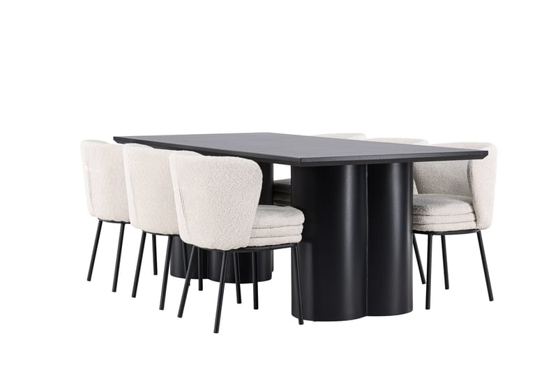 Spisegruppe Venture Home Olivia spisegruppe 210 cm rektangulær med 6 Agnes stole Sort/Hvid/Sort - Møbler - Borde - Spisebordssæt
