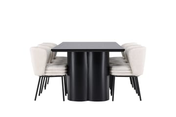 Spisegruppe Venture Home Olivia spisegruppe 210 cm rektangulær med 6 Agnes stole Sort/Hvid/Sort - Møbler - Borde - Spisebordssæt