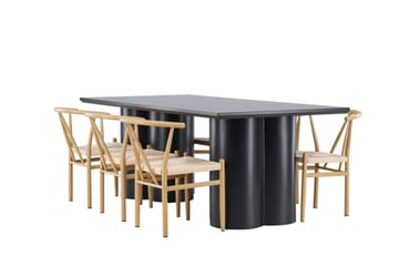 Spisegruppe Venture Home Olivia spisegruppe 210 cm rektangulær med 6 Alfons stole Sort/Beige/Brun - Møbler - Borde - Spisebordssæt