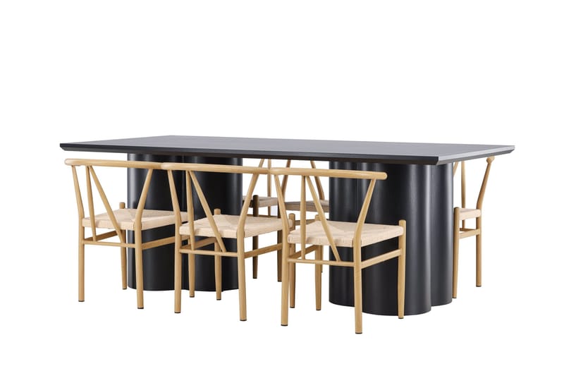 Spisegruppe Venture Home Olivia spisegruppe 210 cm rektangulær med 6 Alfons stole Sort/Beige/Brun - Møbler - Borde - Spisebordssæt