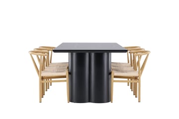 Spisegruppe Venture Home Olivia spisegruppe 210 cm rektangulær med 6 Alfons stole Sort/Beige/Brun - Møbler - Borde - Spisebordssæt