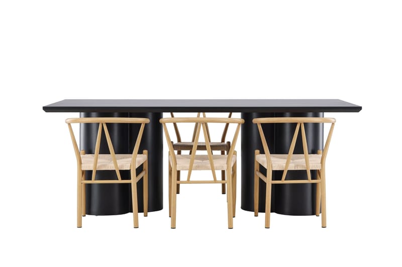 Spisegruppe Venture Home Olivia spisegruppe 210 cm rektangulær med 6 Alfons stole Sort/Beige/Brun - Møbler - Borde - Spisebordssæt