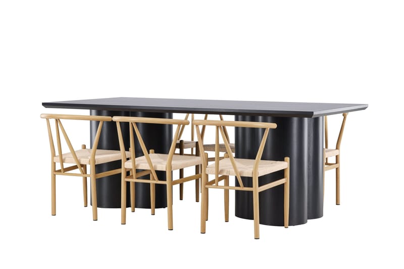 Spisegruppe Venture Home Olivia spisegruppe 210 cm rektangulær med 6 Alfons stole Sort/Beige/Brun - Møbler - Borde - Spisebordssæt