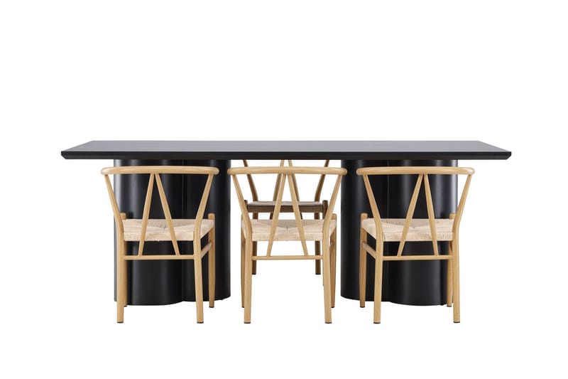 Spisegruppe Venture Home Olivia spisegruppe 210 cm rektangulær med 6 Alfons stole Sort/Beige/Brun - Møbler - Borde - Spisebordssæt