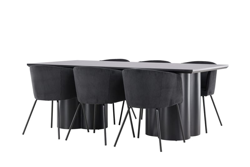 Spisegruppe Venture Home Olivia spisegruppe 210 cm rektangulær med 6 Berit stole Sort/Sort/Sort - Møbler - Borde - Spisebordssæt