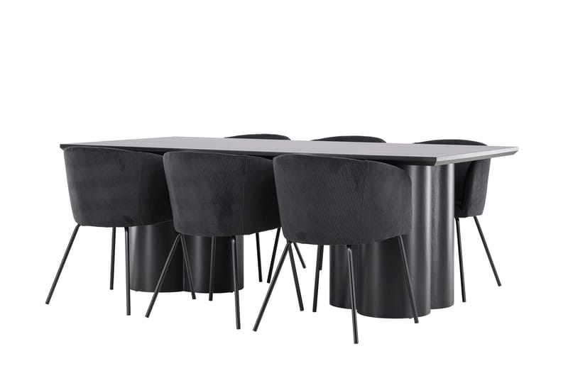 Spisegruppe Venture Home Olivia spisegruppe 210 cm rektangulær med 6 Berit stole Sort/Sort/Sort - Møbler - Borde - Spisebordssæt