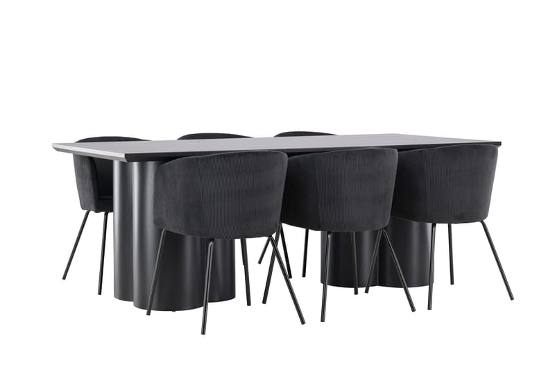 Spisegruppe Venture Home Olivia spisegruppe 210 cm rektangulær med 6 Berit stole Sort/Sort/Sort - Møbler - Borde - Spisebordssæt