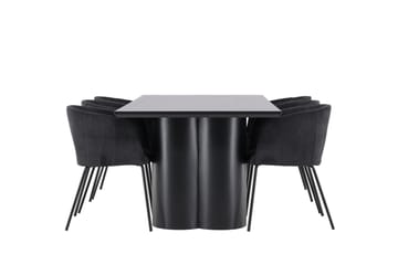 Spisegruppe Venture Home Olivia spisegruppe 210 cm rektangulær med 6 Berit stole Sort/Sort/Sort - Møbler - Borde - Spisebordssæt