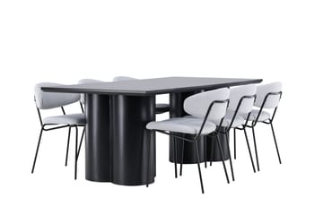 Spisegruppe Venture Home Olivia spisegruppe 210 cm rektangulær med 6 Chico stole Sort/Blå/Sort - Møbler - Borde - Spisebordssæt