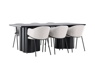 Spisegruppe Venture Home Olivia spisegruppe 210 cm rektangulær med 6 Evelina-stole Sort/Grå/Sort - Møbler - Borde - Spisebordssæt