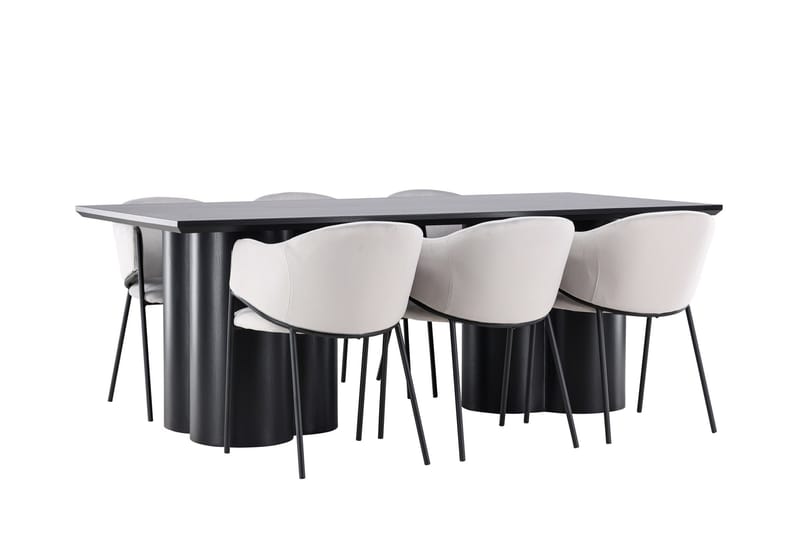 Spisegruppe Venture Home Olivia spisegruppe 210 cm rektangulær med 6 Evelina-stole Sort/Grå/Sort - Møbler - Borde - Spisebordssæt