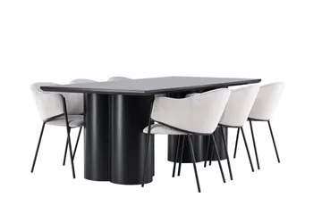 Spisegruppe Venture Home Olivia spisegruppe 210 cm rektangulær med 6 Evelina-stole Sort/Grå/Sort - Møbler - Borde - Spisebordssæt
