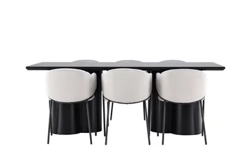 Spisegruppe Venture Home Olivia spisegruppe 210 cm rektangulær med 6 Evelina-stole Sort/Grå/Sort - Møbler - Borde - Spisebordssæt