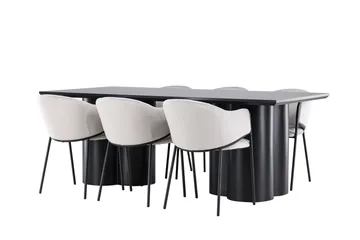 Spisegruppe Venture Home Olivia spisegruppe 210 cm rektangulær med 6 Evelina-stole Sort/Grå/Sort - Møbler - Borde - Spisebordssæt