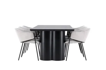 Spisegruppe Venture Home Olivia spisegruppe 210 cm rektangulær med 6 Evelina-stole Sort/Grå/Sort - Møbler - Borde - Spisebordssæt