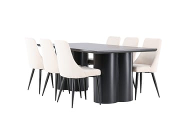Spisegruppe Venture Home Olivia spisegruppe 210 cm rektangulær med 6 Leone stole Sort/Beige/Sort - Møbler - Borde - Spisebordssæt