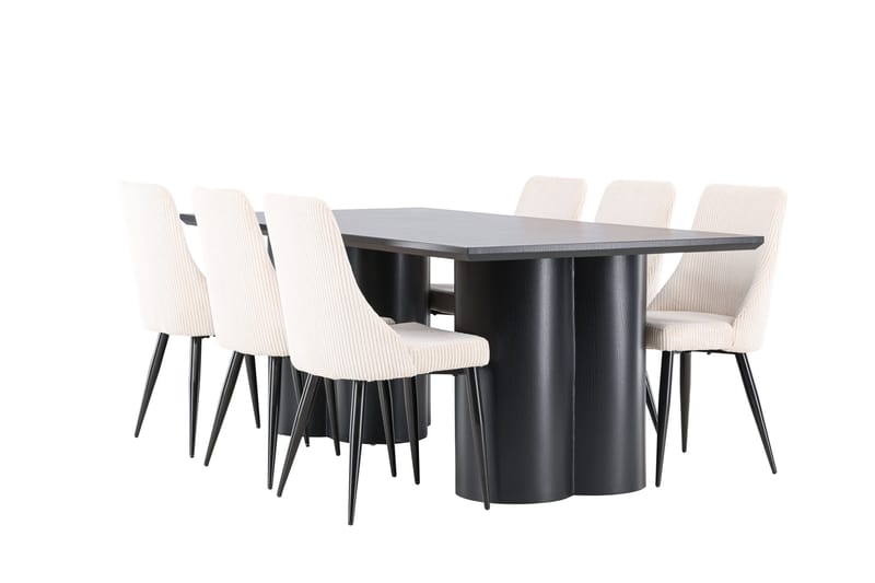 Spisegruppe Venture Home Olivia spisegruppe 210 cm rektangulær med 6 Leone stole Sort/Beige/Sort - Møbler - Borde - Spisebordssæt
