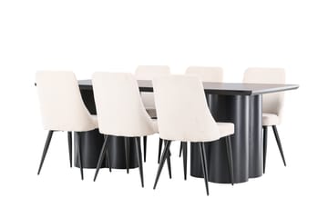 Spisegruppe Venture Home Olivia spisegruppe 210 cm rektangulær med 6 Leone stole Sort/Beige/Sort - Møbler - Borde - Spisebordssæt