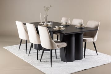 Spisegruppe Venture Home Olivia spisegruppe 210 cm rektangulær med 6 Leone stole Sort/Beige/Sort - Møbler - Borde - Spisebordssæt