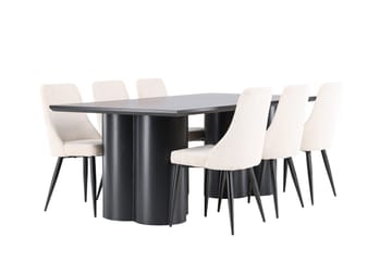 Spisegruppe Venture Home Olivia spisegruppe 210 cm rektangulær med 6 Leone stole Sort/Beige/Sort - Møbler - Borde - Spisebordssæt