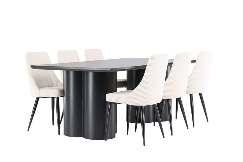 Spisegruppe Venture Home Olivia spisegruppe 210 cm rektangulær med 6 Leone stole Sort/Beige/Sort - Møbler - Borde - Spisebordssæt