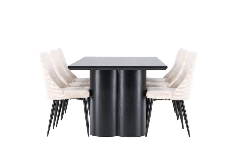 Spisegruppe Venture Home Olivia spisegruppe 210 cm rektangulær med 6 Leone stole Sort/Beige/Sort - Møbler - Borde - Spisebordssæt