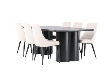 Spisegruppe Venture Home Olivia spisegruppe 210 cm rektangulær med 6 Leone stole Sort/Beige/Sort - Møbler - Borde - Spisebordssæt