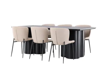 Spisegruppe Venture Home Olivia spisegruppe 210 cm rektangulær med 6 Modesto stole Sort/Beige/Sort - Møbler - Borde - Spisebordssæt