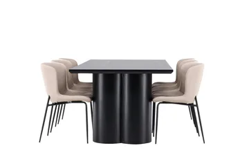 Spisegruppe Venture Home Olivia spisegruppe 210 cm rektangulær med 6 Modesto stole Sort/Beige/Sort - Møbler - Borde - Spisebordssæt