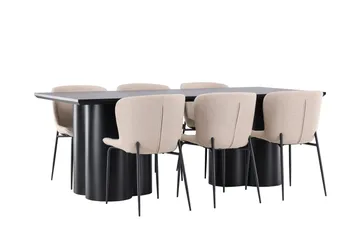 Spisegruppe Venture Home Olivia spisegruppe 210 cm rektangulær med 6 Modesto stole Sort/Beige/Sort - Møbler - Borde - Spisebordssæt