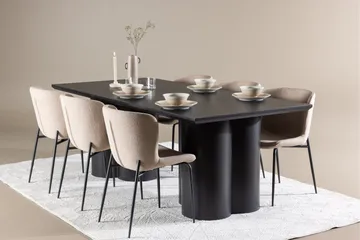 Spisegruppe Venture Home Olivia spisegruppe 210 cm rektangulær med 6 Modesto stole Sort/Beige/Sort - Møbler - Borde - Spisebordssæt