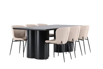 Spisegruppe Venture Home Olivia spisegruppe 210 cm rektangulær med 6 Modesto stole Sort/Beige/Sort - Møbler - Borde - Spisebordssæt