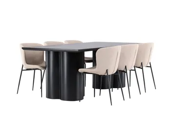 Spisegruppe Venture Home Olivia spisegruppe 210 cm rektangulær med 6 Modesto stole Sort/Beige/Sort - Møbler - Borde - Spisebordssæt