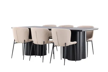 Spisegruppe Venture Home Olivia spisegruppe 210 cm rektangulær med 6 Modesto stole Sort/Beige/Sort - Møbler - Borde - Spisebordssæt