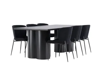 Spisegruppe Venture Home Olivia spisegruppe 210 cm rektangulær med 6 Modesto stole Sort/Sort/Sort - Møbler - Borde - Spisebordssæt